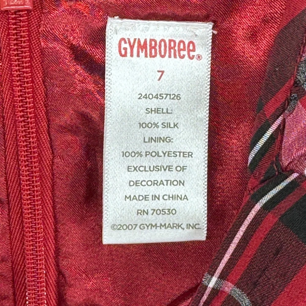 Gymboree Plaid Dress Girls 7 Red Silk Holiday Tartan Velvet Bow Classic Preppy